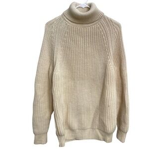 Aran Sweater Market M Merino Wool Turtleneck Fisherman Sweater Ireland Cream